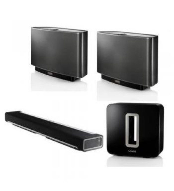Sonos Deluxe Royalty Kit (Featuring:)  Sonos PLAYBAR Wireless Soundbar  + 2  PLAY:5 Speakers and  Sonos SUB Wireless Subwoofer (Black Gloss)