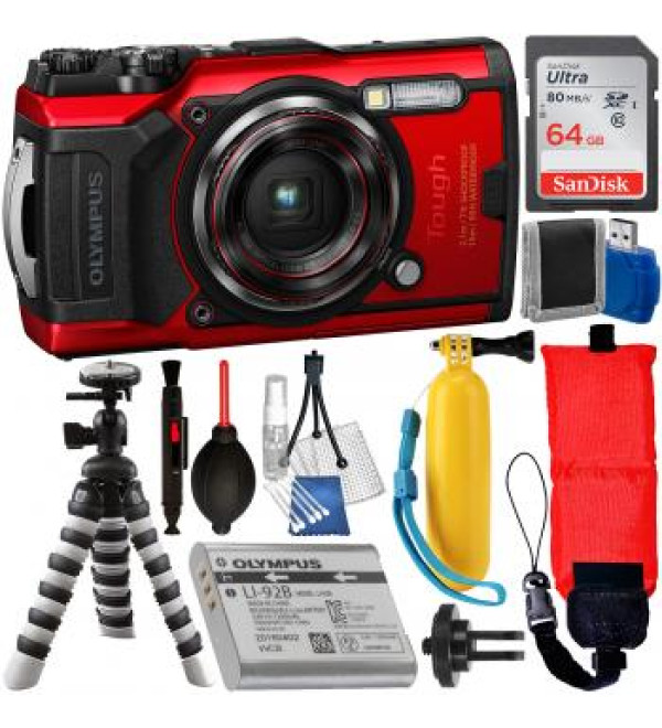 Olympus Tough TG-6 Digital Camera (Red) - V104210RU000 with Essential Accessory Bundle