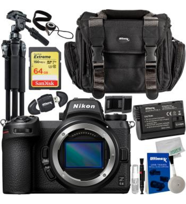 Nikon Z6 II Mirrorless Camera (Body Only) with Essential Accessory Bundle: SanDisk 64GB Extreme SDXC Memory Card, Spare Battery, Lightweight 60â€ Tripod & More (21pc Bundle)