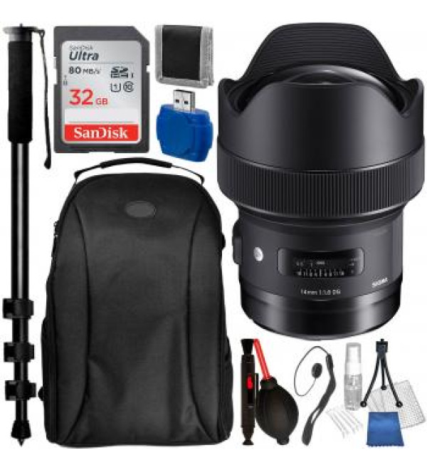 Sigma 14mm f/1.8 DG HSM Art Lens for Nikon F with Accessory Bundle