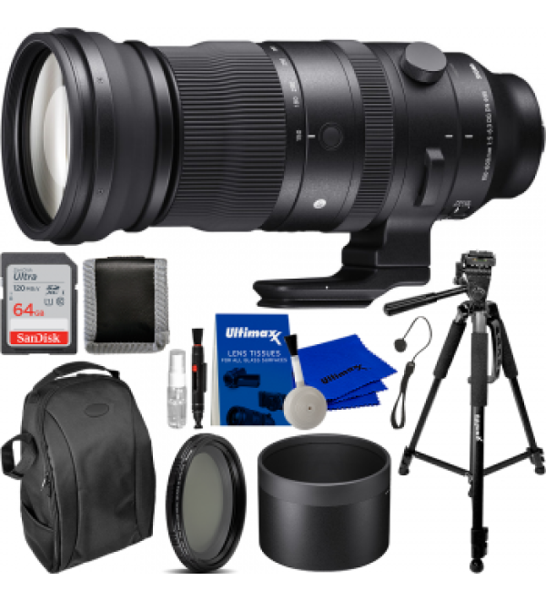 Sigma 150-600mm f/5-6.3 DG DN OS Sports Lens for Sony E with Essential Accessory Bundle.