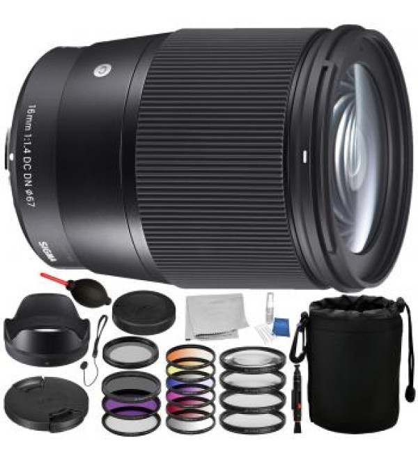 Sigma 16mm f/1.4 DC DN Contemporary Lens for Sony E with Accessory Bundle