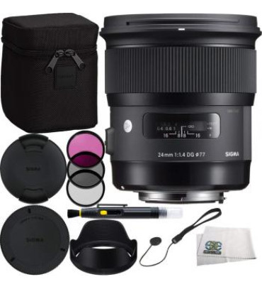 Sigma 24mm f/1.4 DG HSM Art Lens for Canon EF Bundle Includes Manufacturer Accessories + 3PC Filter Kit + Lens Cleaning Pen + Cap Keeper + Microfiber Cleaning Cloth