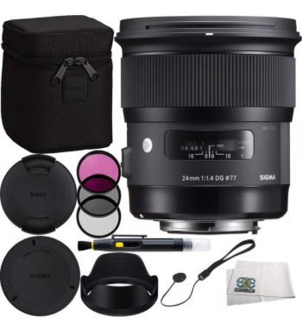 Sigma 24mm f/1.4 DG HSM Art Lens for Canon EF Bundle Includes Manufacturer Accessories + 3PC Filter Kit + Lens Cleaning Pen + Cap Keeper + Microfiber Cleaning Cloth