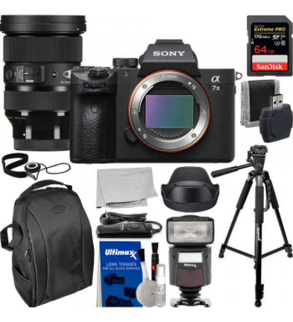 Sony Alpha a7 III Mirrorless Digital Camera (Body Only) with Sigma 24-70mm f/2.8 DG DN Art Lens for Sony E and Essential Accessory Bundle. Bundle Includes: SanDisk 64GB Extreme Pro Memory Card, TTL Flash, and Much More.