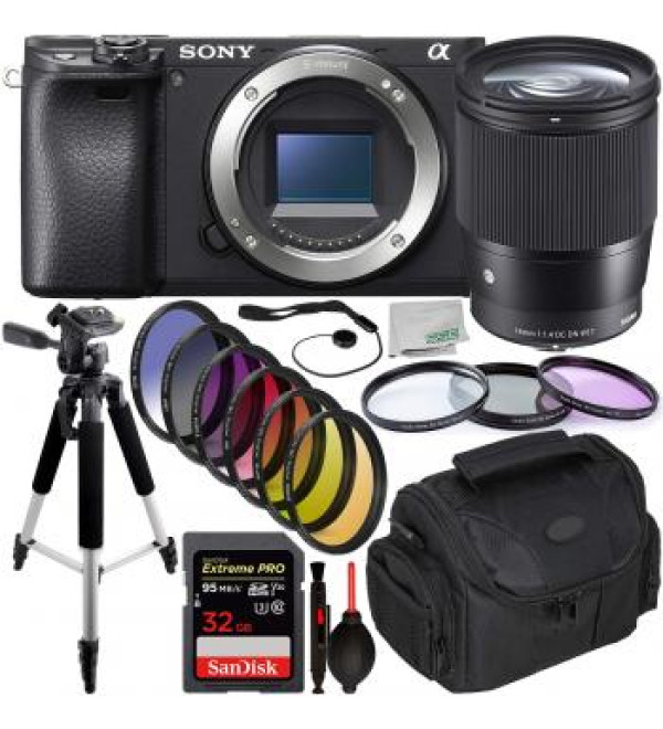 Sony Alpha a6400 Mirrorless Digital Camera with Sigma 16mm Lens & Essential Accessory Bundle