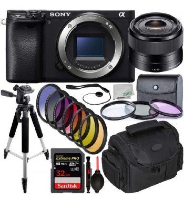 Sony Alpha a6400 Mirrorless Digital Camera with Sony 35mm Lens & Essential Accessory Bundle