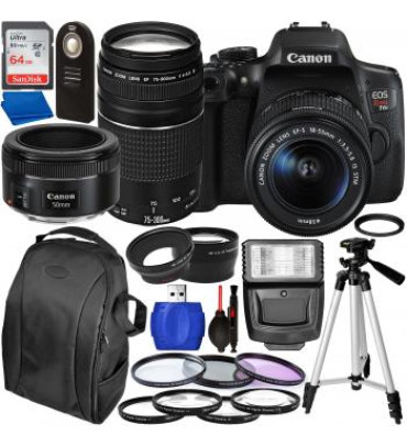 Canon EOS Rebel T6i DSLR Camera with 18-55mm, 75-300mm, & 50mm Canon Lenses & Accessory Bundle