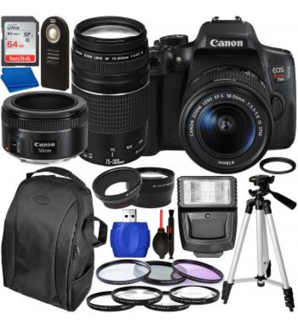 Canon EOS Rebel T6i DSLR Camera with 18-55mm, 75-300mm, & 50mm Canon Lenses & Accessory Bundle