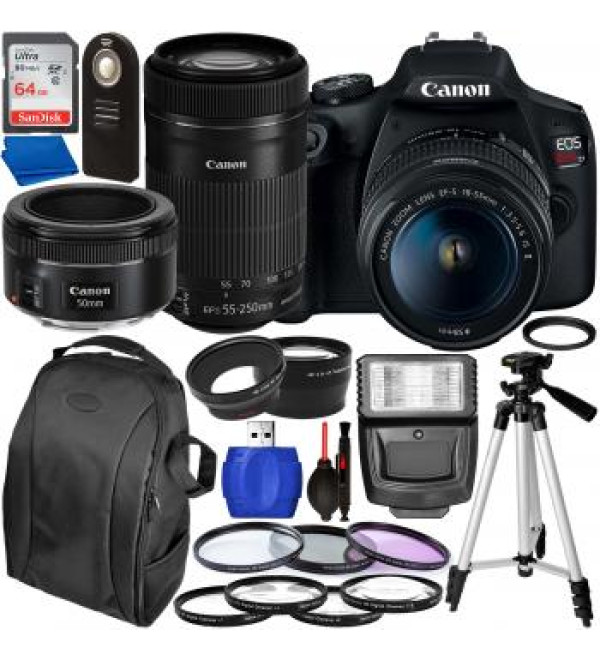 Canon EOS Rebel T7 DSLR Camera with 18-55mm, 55-250mm, & 50mm Canon Lenses & Accessory Bundle