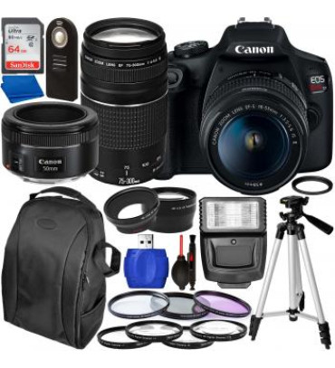 Canon EOS Rebel T7 DSLR Camera with 18-55mm, 75-300mm, & 50mm Canon Lenses & Accessory Bundle