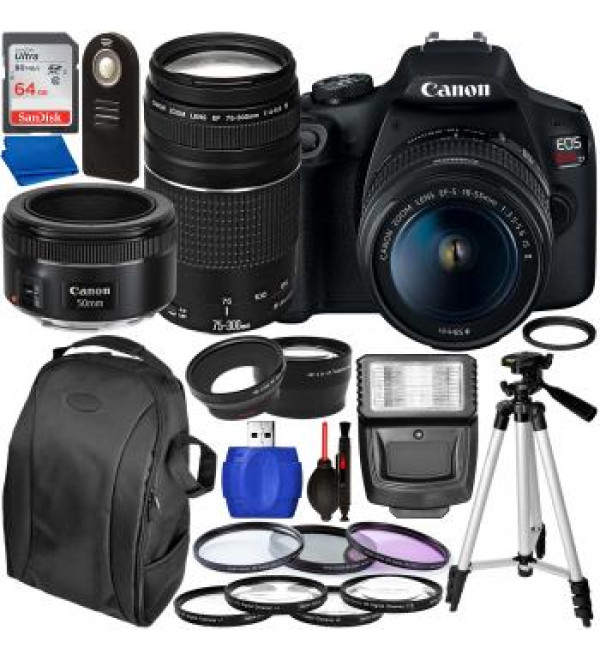 Canon EOS Rebel T7 DSLR Camera with 18-55mm, 75-300mm, & 50mm Canon Lenses & Accessory Bundle