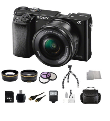 Sony Alpha a6000/ILCE-6000L Mirrorless Digital Camera with 16-50mm Lens (Black) + Accessory Bundle