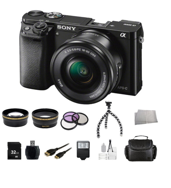 Sony Alpha a6000/ILCE-6000L Mirrorless Digital Camera with 16-50mm Lens (Black) + Accessory Bundle