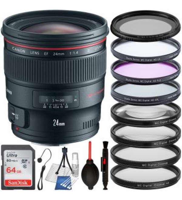 Canon EF 24mm f/1.4L II USM Lens - 2750B002 & Essential Accessory Bundle