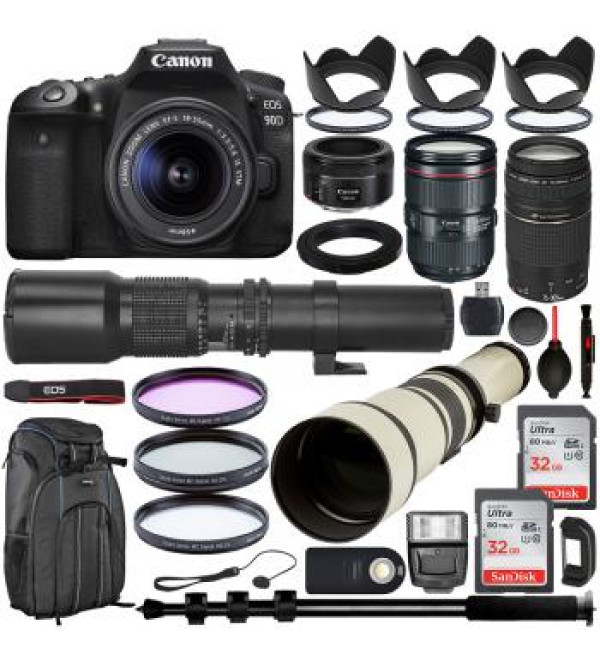 Canon EOS 5D Mark IV DSLR Camera with Canon 24-105mm USM, - 1483C010 50mm f/1.8 STM, - 0570C002 & 75-300mm f/4-5.6 III - 6472A002 with 500mm & 650-1300mm Preset Telephoto 5 Lens Essential Bundle