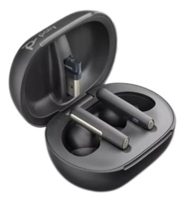 Poly Voyager Free 60+ UC Wireless Earbuds (USB-A Dongle, Carbon Black) & Charging Case w/ Touchscreen
