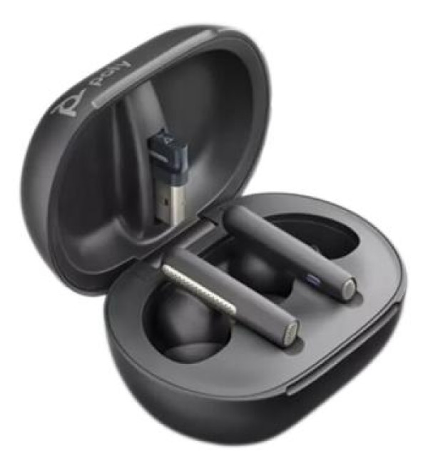 Poly Voyager Free 60+ UC Wireless Earbuds (USB-A Dongle, Carbon Black) & Charging Case w/ Touchscreen