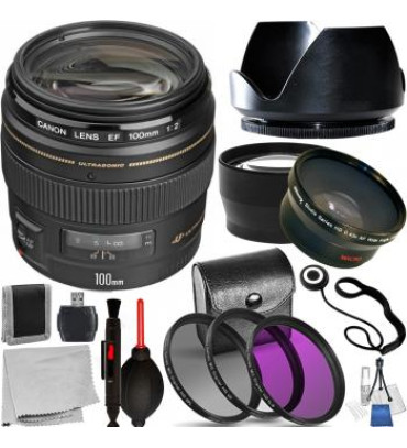 Canon EF 100mm f/2 USM Lens - 2518A003 with Essential Accessory Bundle