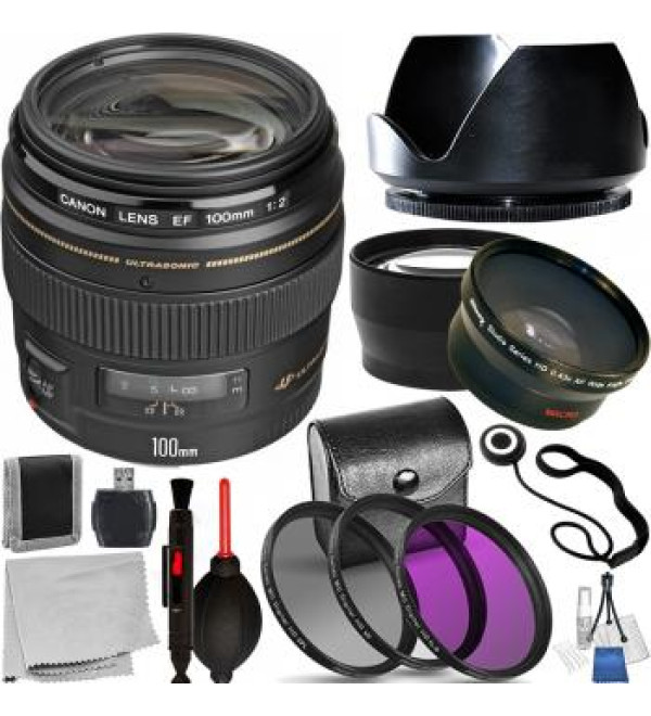 Canon EF 100mm f/2 USM Lens - 2518A003 with Essential Accessory Bundle
