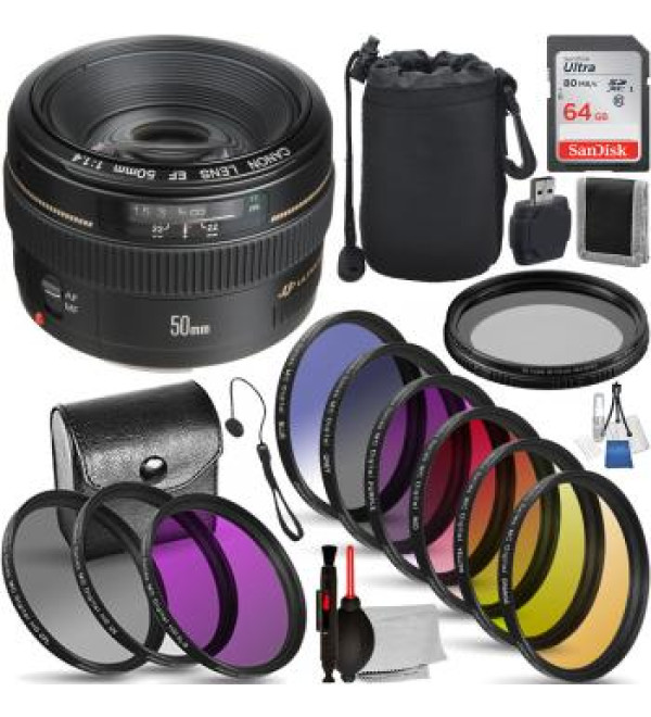 Canon EF 50mm f/1.4 USM Lens - 2515A003 with 12pc Accessory Bundle