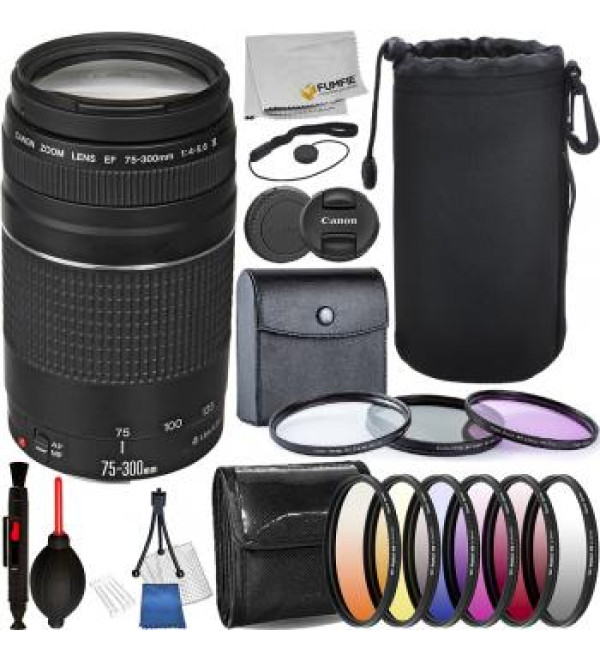 Canon EF 75-300mm f/4-5.6 III Lens - 6473A003 with Deluxe Accessory Bundle
