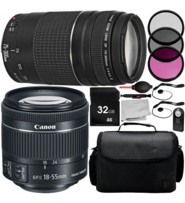 Canon EF-S 18-55mm f/4-5.6 IS STM - 1620C002 and EF 75-300mm f/4-5.6 III - 6472A002 Dual Lens Kit