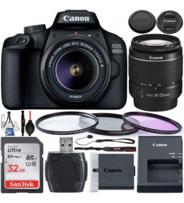 Canon EOS 4000D DSLR Camera with 18-55mm III Lens - 3011C003 & Starter Accessory Bundle