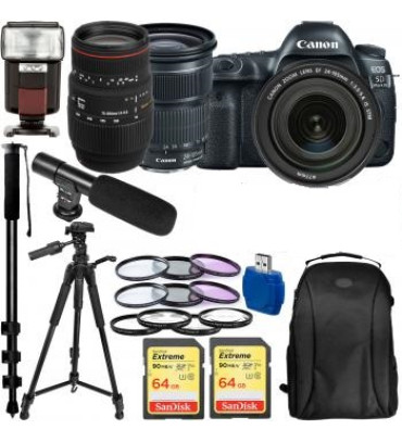 Canon EOS 5D Mark IV DSLR Camera with EF 24-105mm IS STM Lens, Sigma 70-300mm Macro Lens and Accessory Bundle