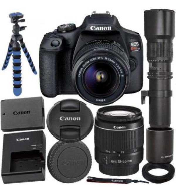 Canon EOS Rebel T7 Digital SLR Camera with 18-55mm F/3.5-5.6 III Lens and Promotional Ultimaxx 500mm Lens with 2X Converter (1000mm) Bundle