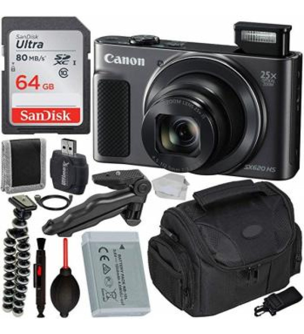 Canon PowerShot SX620 HS Digital Camera (Black) - 1072C001 with Essential Accessory Bundle
