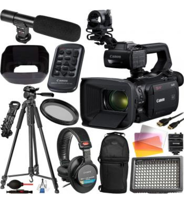 Canon XA55 UHD 4K30 Camcorder with Dual-Pixel Autofocus - 3668C002 and Essential Video Accessory Bundle
