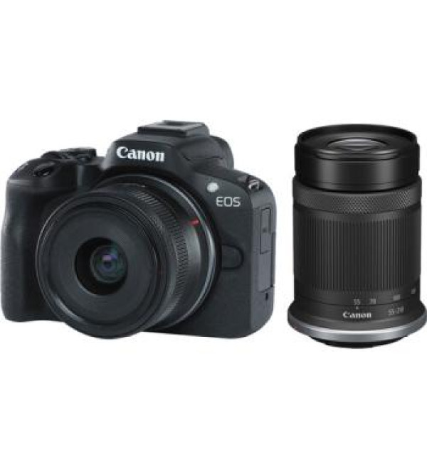 Canon EOS R50 Mirrorless Camera w/ 18-45mm and 55-210mm Lenses (Black)