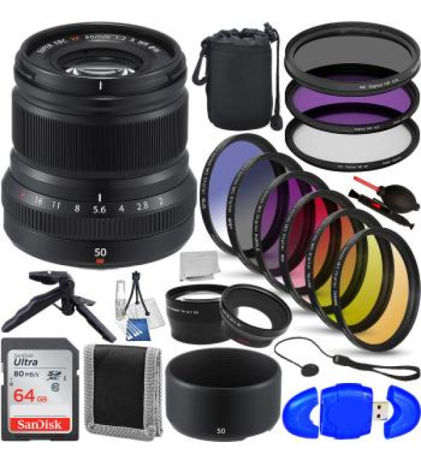 FujiFilm XF 50mm f/2 R WR Lens (Black) - 16536611 with Accessory Bundle