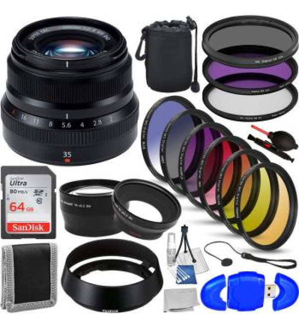 FujiFilm XF 35mm F/2 R WR Lens (Black) - 16481878 with Accessory Bundle