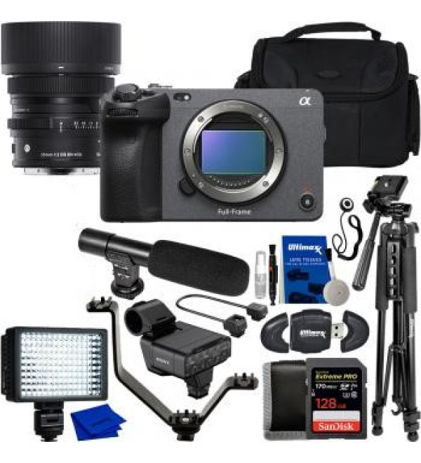 Sony FX3 Full-Frame Cinema Camera with Sigma 35mm f/2 DG DN Contemporary Lens for Sony E & Advanced Video Bundle. Bundle Includes: SanDisk 128GB Extreme Pro Memory Card, Sony MDR7506 Headphones, & Much More.