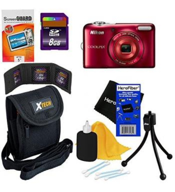 Nikon COOLPIX L32 Digital Camera (Red) + Accessory Bundle