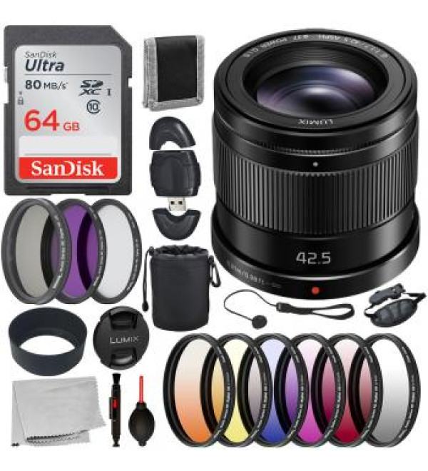 Panasonic Lumix G 42.5mm f/1.7 ASPH. POWER O.I.S. Lens - H-HS043K with Essentials Bundle