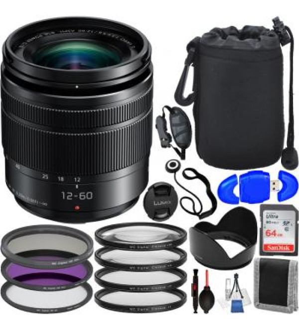 Panasonic Lumix G Vario 12-60mm f/3.5-5.6 ASPH. POWER O.I.S. Lens - H-FS12060 with Advanced Accessory Bundle