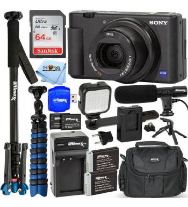 Sony ZV-1 20.1MP/4K Compact Vlog Digital Camera - 12PC Accessory Vlogging Bundle