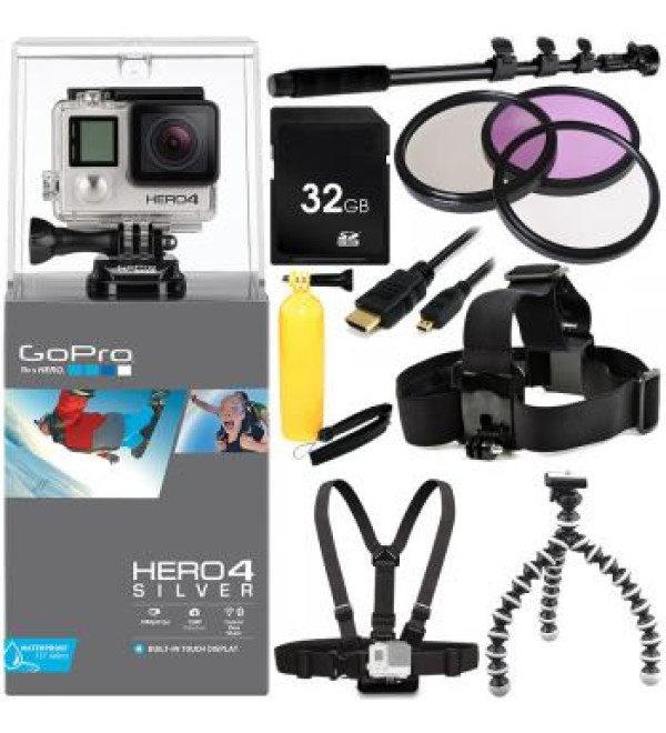 GoPro Hero4 Silver Edition Camera + Helmet Kit Bundle