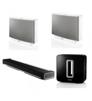 Sonos Deluxe Royalty Kit (Featuring:) Sonos PLAYBAR Wireless Soundbar + 2 PLAY:5 Speakers (White) and Sonos SUB Wireless Subwoofer (Black Gloss)