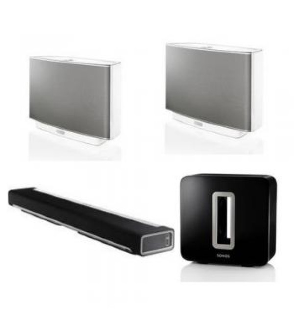 Sonos Deluxe Royalty Kit (Featuring:) Sonos PLAYBAR Wireless Soundbar + 2 PLAY:5 Speakers (White) and Sonos SUB Wireless Subwoofer (Black Gloss)