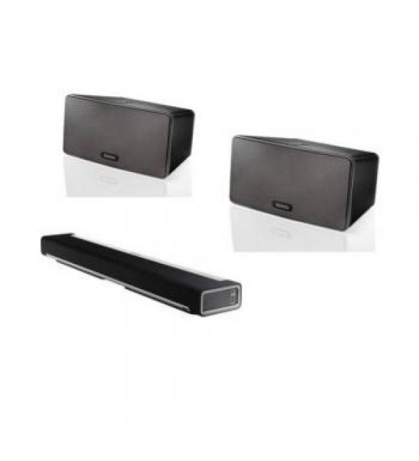Sonos PLAYBAR Wireless Soundbar + 2 Sonos PLAY:3 All-in-One Wireless Music Player / Speakers (Black)