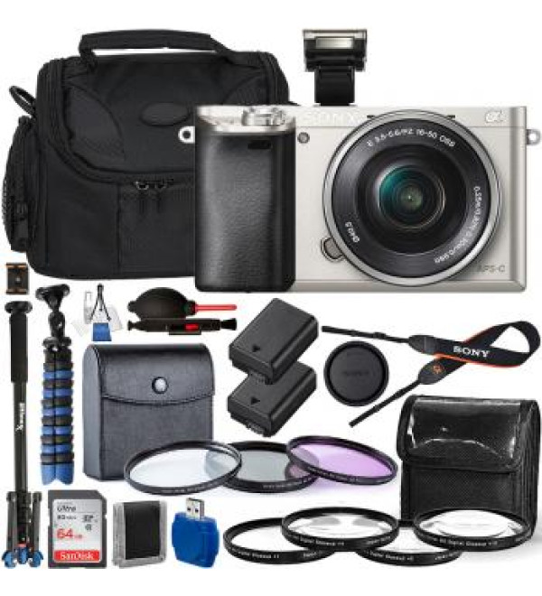 Sony Alpha a6000 Mirrorless Digital Camera with 16-50mm Lens (Silver) - ILCE6000L/S and Advanced Bundle