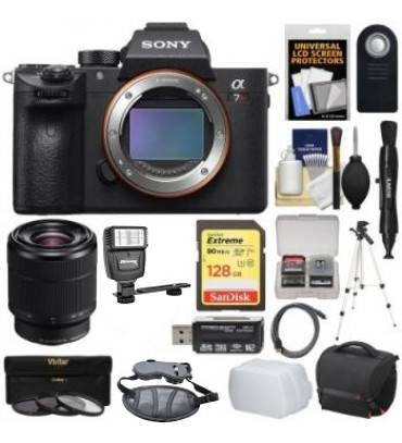 Sony Alpha A7R III 4K Wi-Fi Digital Camera Body with FE 28-70mm Lens + 128GB Card + Case + Strap + Tripod + 3 Filters + Flash & LED Light