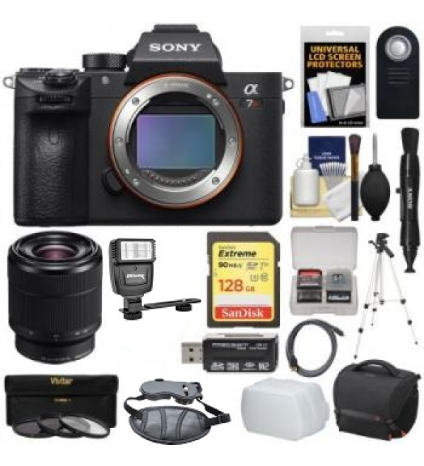 Sony Alpha A7R III 4K Wi-Fi Digital Camera Body with FE 28-70mm Lens + 128GB Card + Case + Strap + Tripod + 3 Filters + Flash & LED Light