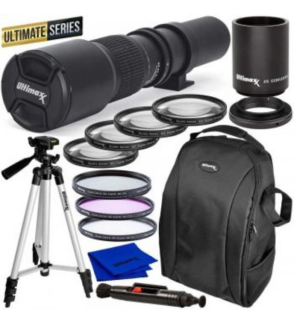 Ultimaxx High-Power 500mm/1000mm f/8 Manual Lens for Canon EF-Mount SLR/DSLR Cameras and Accessory Bundle