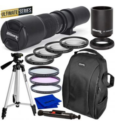 Ultimaxx High-Power 500mm/1000mm f/8 Manual Lens for Nikon F-Mount SLR/DSLR Cameras and Accessory Bundle